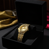 Luxury Gold Diamond-Studded Wrist Watch – Premium Designer Style Quartz Watch for Men & Women (Without Box)
