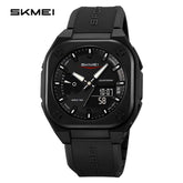 SKMEI Original Men's World Timer Watch – Premium Analog-Digital Sports Chronograph with Heavy-Duty Silicone Strap - Black