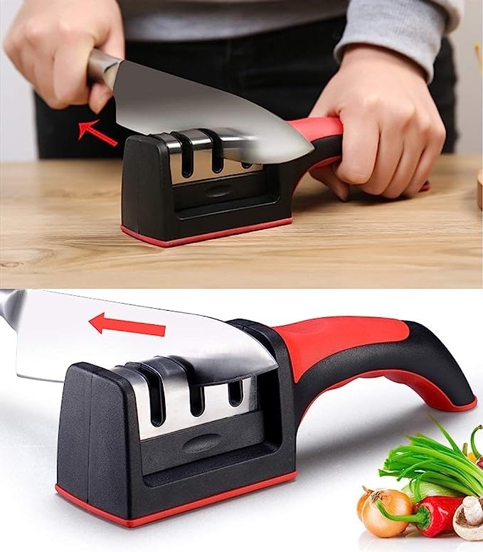 3 Stage Kitchen Knife Sharpener – Manual Knife Sharpening Tool with Non-Slip Base Rs 315