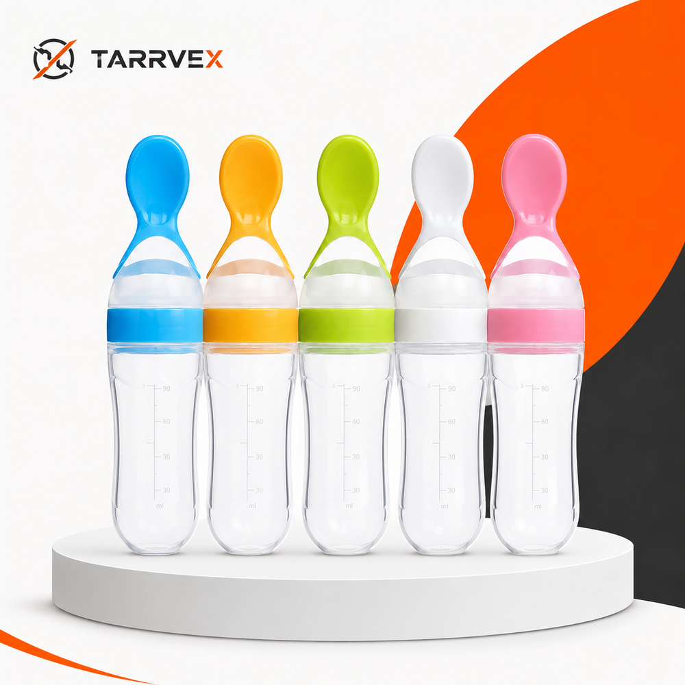 Baby Spoon Feeder | 90ml Silicone Squeeze Feeding Bottle with Spoon for Infants & Toddlers