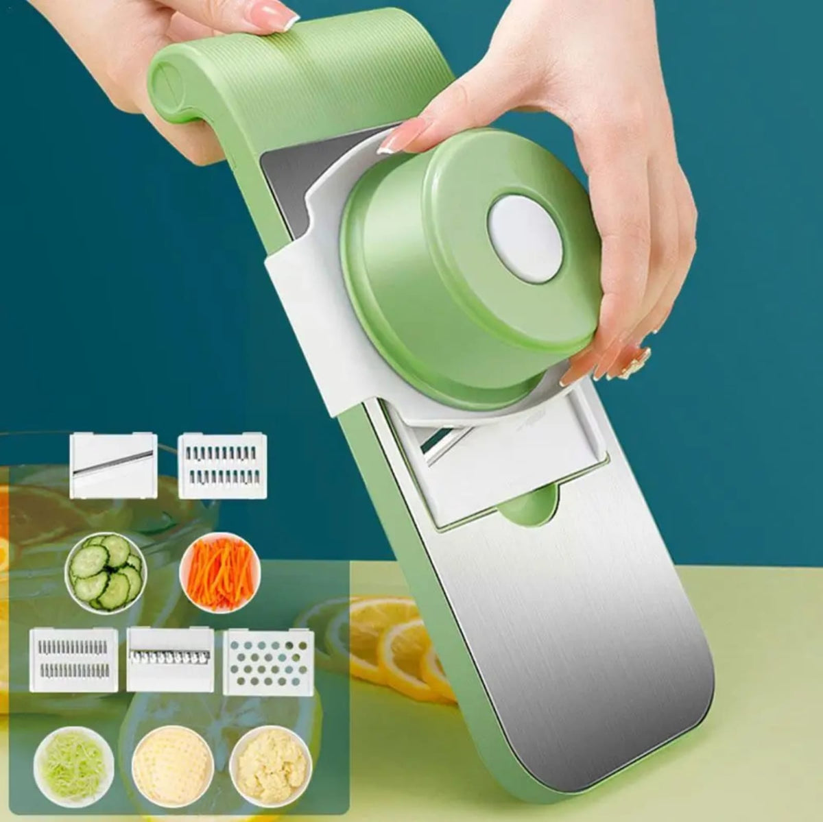 5-in-1 Multifunctional Vegetable Cutter – Stainless Steel Slicer, Shredder, Grater & Peeler | Manual Kitchen Tool
